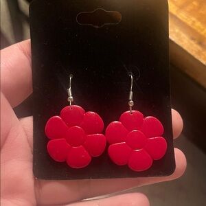 Red Flower Dangle Earrings